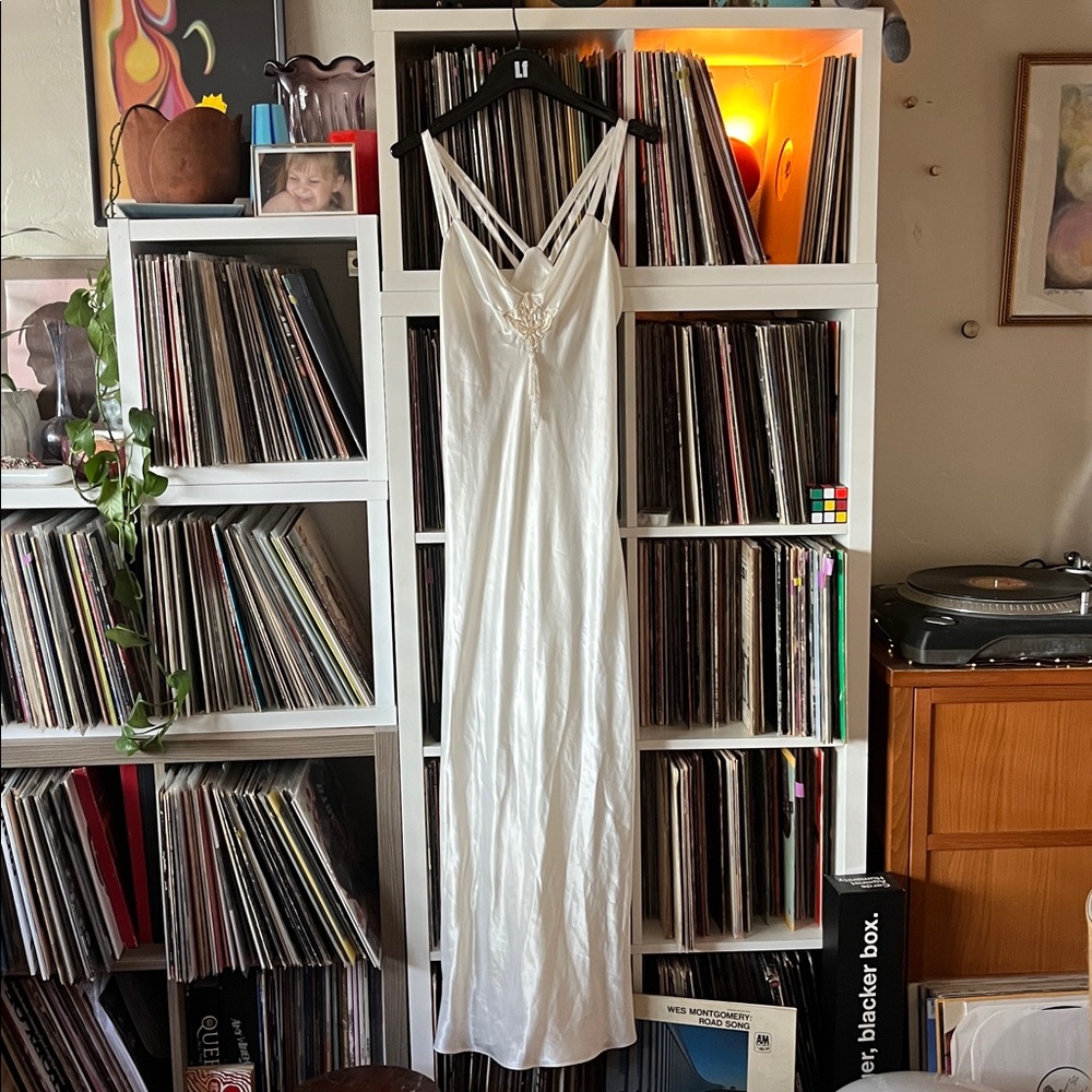 Vintage The Jessica Lynn Collection White Satin Negligée Maxi Long Slip Dress